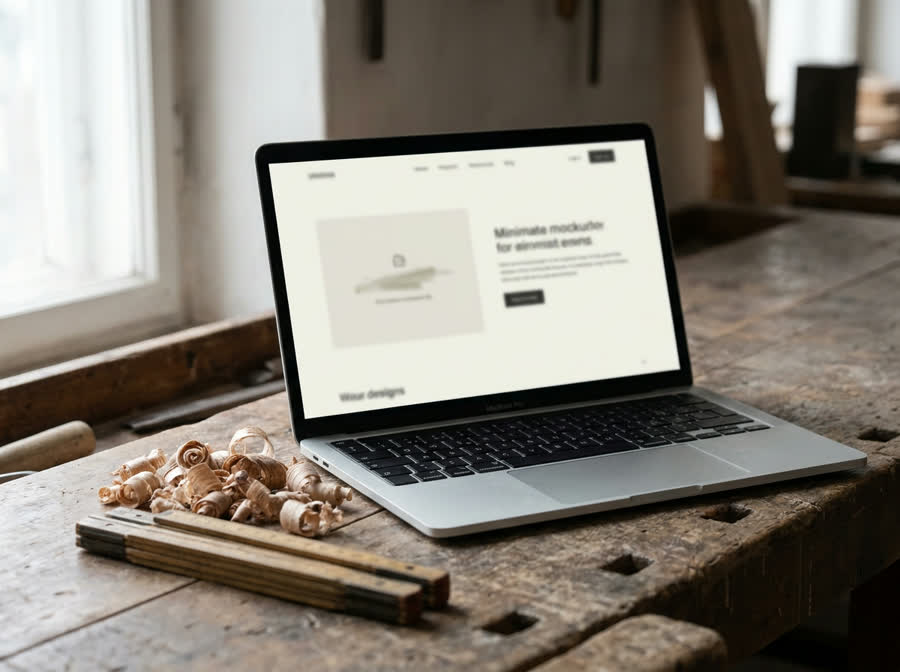Laptop mit Website in der Werkstatt