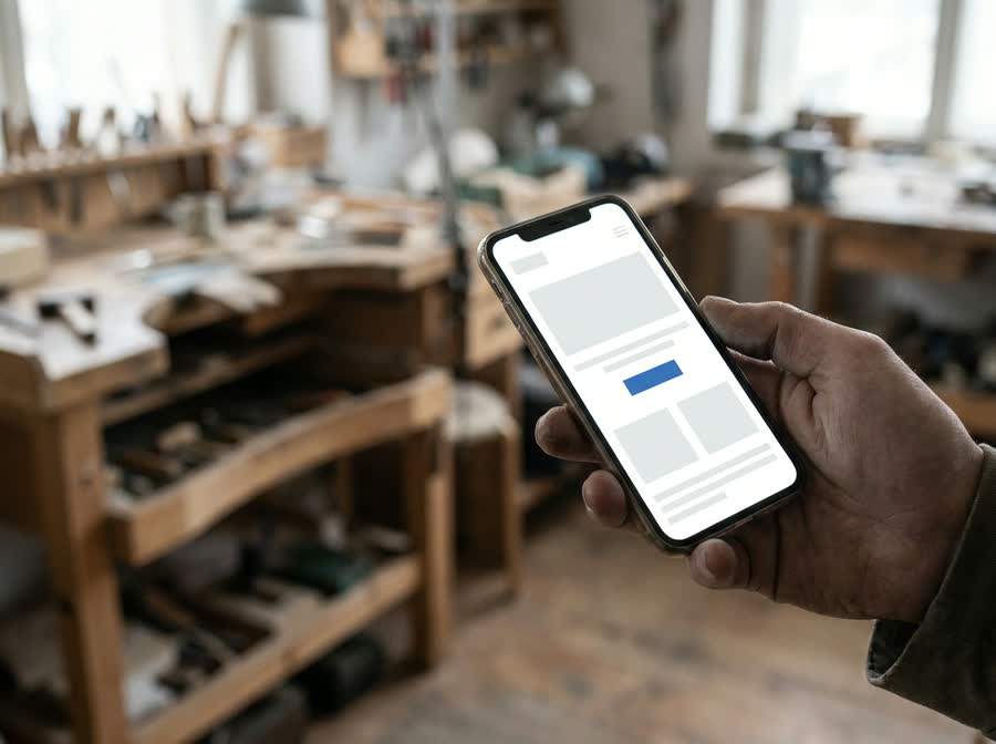 Smartphone mit fertiger Website